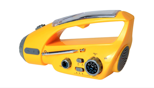 بطارية LED متعددة الوظائف قابلة لإعادة الشحن / الطاقة الشمسية / راديو تهيج اليد / إنذار فلاش / مصباح الشعلة